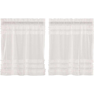 White Ruffled Sheer Petticoat Tier Curtain Set of 2 L36xW36 VHC Brands - The Fox Decor